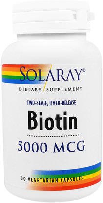 Solaray, Biotin, 5,000 mcg, 60 Veggie Caps ,الفيتامينات، فيتامين ب، البيوتين