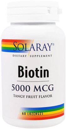 Solaray, Biotin, Tangy Fruit Flavor, 5000 mcg, 60 Lozenges ,الفيتامينات، فيتامين ب، البيوتين