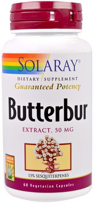 Solaray, Butterbur, Extract, 50 mg, 60 Veggie Caps ,والصحة، والحساسية، والزبدة