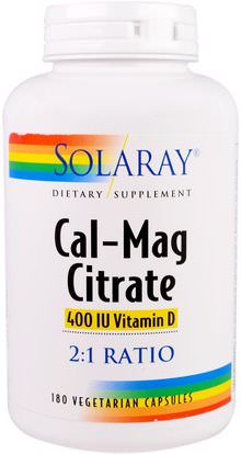Solaray, Cal-Mag Citrate, 400 IU Vitamin D, 180 Vegetarian Capsules ,والمكملات الغذائية، والمعادن، والكالسيوم والمغنيسيوم