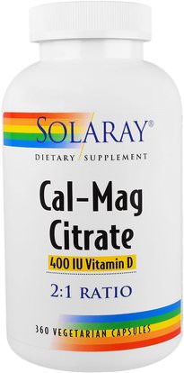 Solaray, Cal-Mag Citrate, 400 IU Vitamin D, 360 Vegetarian Capsules ,والمكملات الغذائية، والمعادن، والكالسيوم والمغنيسيوم