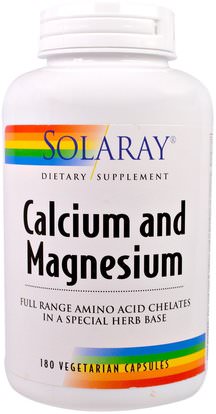 Solaray, Calcium and Magnesium, 180 Veggie Caps ,والمكملات الغذائية، والمعادن، والكالسيوم والمغنيسيوم