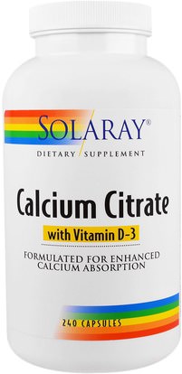 Solaray, Calcium Citrate, with Vitamin D-3, 240 Capsules ,المكملات الغذائية، المعادن، سيترات الكالسيوم
