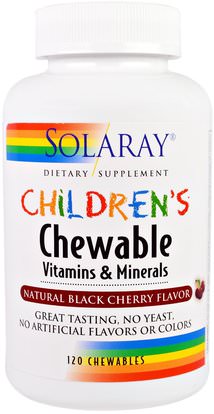 Solaray, Childrens Chewable Vitamins and Minerals, Natural Black Cherry Flavor, 120 Chewables ,الفيتامينات، الفيتامينات المتعددة، الأطفال الفيتامينات