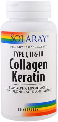 Solaray, Collagen Keratin, Type I, II, III, 60 Capsules ,الصحة، العظام، هشاشة العظام، الكولاجين، الصحة المشتركة