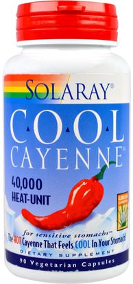 Solaray, Cool Cayenne, 90 Veggie Caps ,الأعشاب، فلفل كايين، (كابسيكوم)