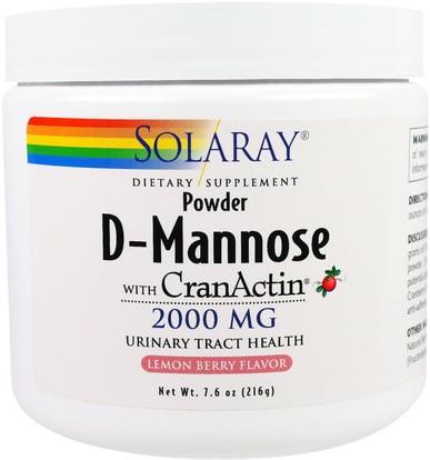 Solaray, D-Mannose with CranActin, Lemon Berry Flavor, 2000 mg, 7.6 oz (216 g) ,المكملات الغذائية، د- مانوز، الصحة البولية