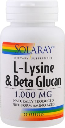 Solaray, L-Lysine & Beta Glucan, 1,000 mg, 60 Capsules ,المكملات الغذائية، والأحماض الأمينية، ل يسين