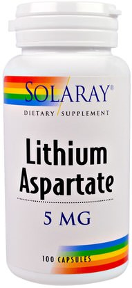 Solaray, Lithium Aspartate, 5 mg, 100 Capsules ,المكملات الغذائية، اسبارتاتي الليثيوم