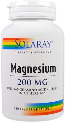 Solaray, Magnesium, 200 mg, 100 Veggie Caps ,المكملات الغذائية، المعادن، المغنيسيوم