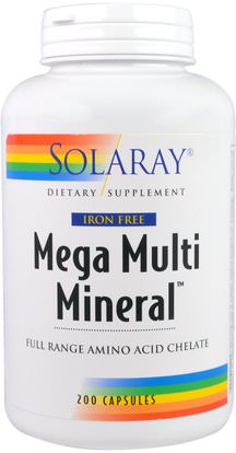 Solaray, Mega Multi Mineral, Iron Free, 200 Capsules ,المكملات الغذائية، المعادن، المعادن المتعددة