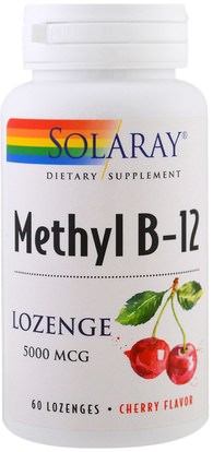 Solaray, Methyl B-12, Cherry, 5000 mcg, 60 Lozenges ,الفيتامينات، فيتامين ب