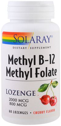 Solaray, Methyl B-12 Methyl Folate, Cherry Flavor, 60 Lozenges ,الفيتامينات، فيتامين ب
