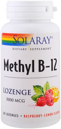 Solaray, Methyl B-12, Raspberry-Lemon Flavor, 5000 mcg, 60 Lozenges ,الفيتامينات، فيتامين ب