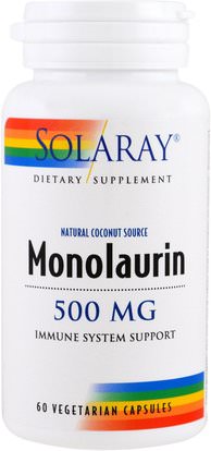 Solaray, Monolaurin, 500 mg, 60 Veggie Caps ,والصحة، والانفلونزا الباردة والفيروسية، ونظام المناعة