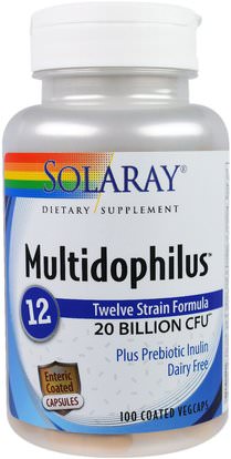 Solaray, Multidophilus 12, 20 Billion CFU, 100 Coated Vegcaps ,المكملات الغذائية، البروبيوتيك