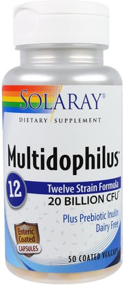 Solaray, Multidophilus 12, 20 Billion CFU, 50 Coated Vegcaps ,المكملات الغذائية، البروبيوتيك