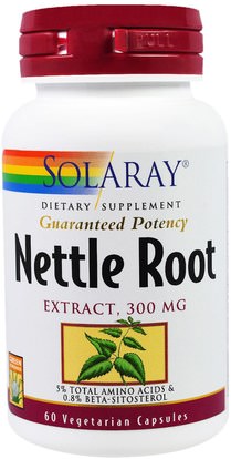 Solaray, Nettle Root Extract, 300 mg, 60 Veggie Caps ,الأعشاب، القراص، اللعنة، جذر نبات القراص، روت