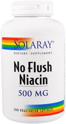 Solaray, No Flush Niacin, 500 mg, 200 Vegetarian Capsules ,الفيتامينات، فيتامين ب، فيتامين b3، النياسين دافق مجانا