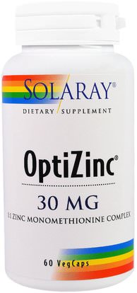 Solaray, OptiZinc, 30 mg, 60 Veggie Caps ,المكملات الغذائية، المعادن، الزنك