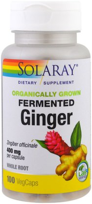 Solaray, Organically Grown Fermented Ginger, 400 mg, 100 Veggie Caps ,الأعشاب، جذر الزنجبيل