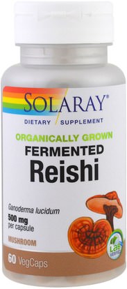 Solaray, Organically Grown Fermented Reishi, 500 mg, 60 Veggie Caps ,المكملات الغذائية، الفطر الطبية، الفطر ريشي