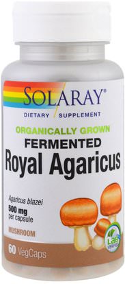 Solaray, Organically Grown Fermented Royal Agaricus, Mushroom, 500 mg, 60 Veggie Caps ,المكملات الغذائية، الفطر الطبية