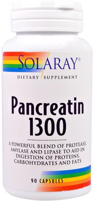 Solaray, Pancreatin 1300, 90 Capsules ,المكملات الغذائية، الإنزيمات، البنكرياتين