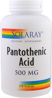 Solaray, Pantothenic Acid, 500 mg, 250 Veggie Caps ,الفيتامينات، فيتامين ب