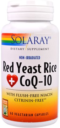 Solaray, Red Yeast Rice CoQ-10, 60 Vegetarian Capsules ,الصحة، دعم الكوليسترول، الأرز الخميرة الحمراء + أنزيم q10