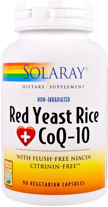 Solaray, Red Yeast Rice + CoQ-10, 90 Vegetarian Capsules ,الصحة، دعم الكوليسترول، الأرز الخميرة الحمراء + أنزيم q10