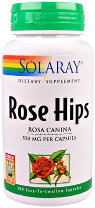 Solaray, Rose Hips, 550 mg, 100 Easy-To-Swallow Capsules ,الفيتامينات، فيتامين ج، الوركين الوردية