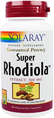 Solaray, Super Rhodiola Extract, 500 mg, 60 Veggie Caps ,الأعشاب، روديولا الوردية، أدابتوجين