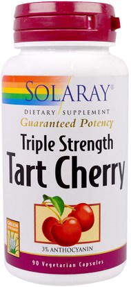 Solaray, Triple Strength Tart Cherry, 90 Veggie Caps ,المكملات الغذائية، مقتطفات الفاكهة، الكرز (الفاكهة السوداء البرية)