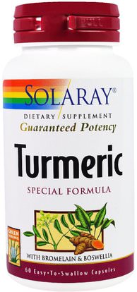 Solaray, Turmeric, Special Formula, 60 Easy-To-Swallow Capsules ,المكملات الغذائية، مضادات الأكسدة، الكركمين، الكركم