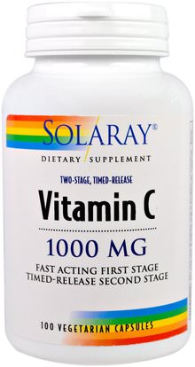 Solaray, Vitamin C, Two-Stage Timed-Release, 1,000 mg, 100 Vegetarian Capsules ,الفيتامينات، فيتامين ج