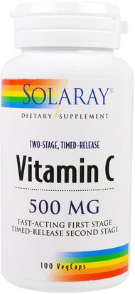 Solaray, Vitamin C, Two-Stage Timed-Release, 500 mg, 100 VegCaps ,الفيتامينات، فيتامين ج