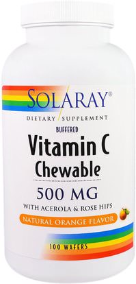 Solaray, Vitamin C, Chewable, Natural Orange Flavor, 500 mg, 100 Wafers ,الفيتامينات، فيتامين ج، فيتامين ج مضغ