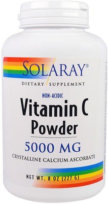 Solaray, Vitamin C Powder, 5,000 mg, 8 oz (227 g) ,الفيتامينات، فيتامين ج، فيتامين ج مسحوق وبلورات