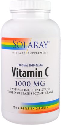 Solaray, Vitamin C, Two-Stage Timed-Release, 1,000 mg, 250 Vegetarian Capsules ,الفيتامينات، فيتامين ج، فيتامين ج الافراج عن الوقت