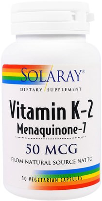 Solaray, Vitamin K-2, Menaquinone-7, 50 mcg, 30 Veggie Caps ,الفيتامينات، فيتامين k