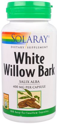 Solaray, White Willow Bark, 400 mg, 100 Easy-To-Swallow Capsules ,الصحة، إلتهاب، أبيض، الصفصاف، أنبح