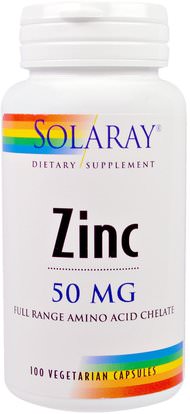 Solaray, Zinc, 50 mg, 100 Veggie Caps ,المكملات الغذائية، المعادن، الزنك