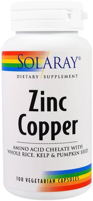 Solaray, Zinc Copper, 100 Veggie Caps ,المكملات الغذائية، المعادن، النحاس، الزنك