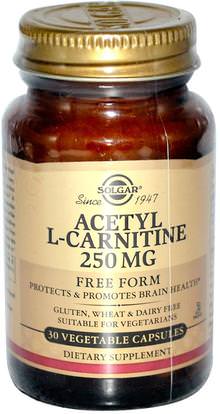 Solgar, Acetyl-L-Carnitine, 250 mg, 30 Vegetable Capsules ,المكملات الغذائية، والأحماض الأمينية، ل كارنيتين، أسيتيل ل كارنيتين