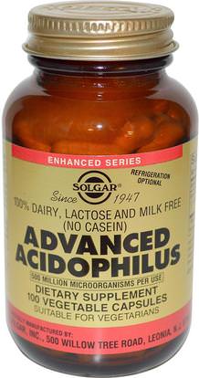 Solgar, Advanced Acidophilus, 100 Vegetable Capsules ,المكملات الغذائية، البروبيوتيك، استقرت البروبيوتيك