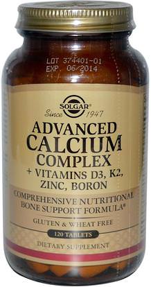Solgar, Advanced Calcium Complex + Vitamins D3, K2, Zinc, Boron, 120 Tablets ,المكملات الغذائية، والمعادن، والكالسيوم