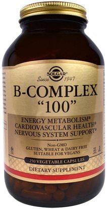 Solgar, B-Complex 100, 250 Vegetable Capsules ,الفيتامينات، فيتامين ب المعقدة، فيتامين ب المعقدة 100