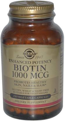 Solgar, Biotin, 1000 mcg, 250 Vegetable Capsules ,الفيتامينات، فيتامين ب، البيوتين