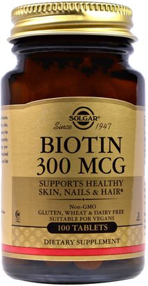 Solgar, Biotin, 300 mcg, 100 Tablets ,الفيتامينات، فيتامين ب